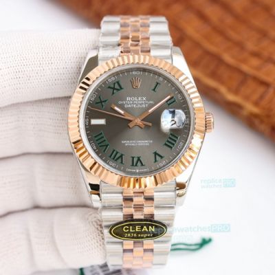 Clean Factory Swiss 2836 Rolex Datejust Rose Gold Bezel Jubilee Band Replica Watch
